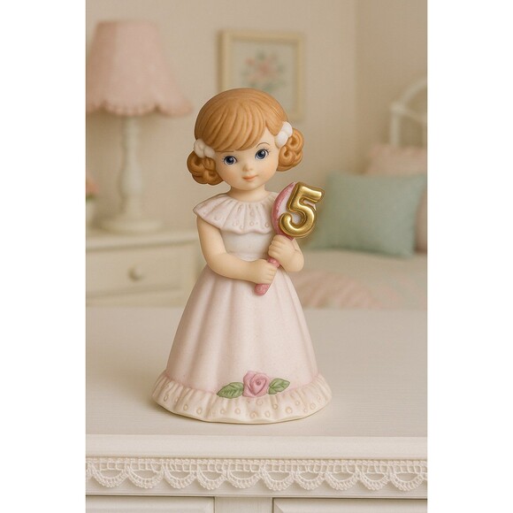 Vintage Enesco Growing Up Girls Age 5 Blonde Figurine 1982 Porcelain Birthday - Picture 12 of 12